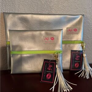 NWT Makeup Junkie bags Silver large and small Set